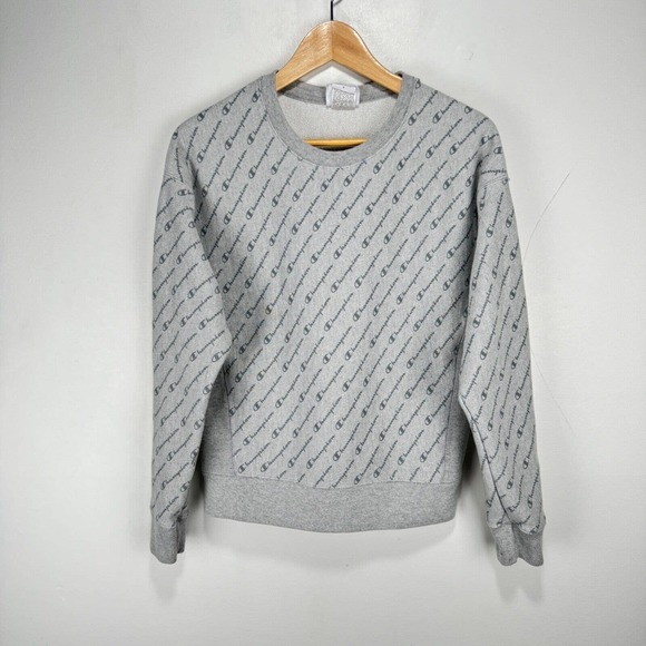 Champion Reverse Weave Sweatshirt Men Medium Gray All Over Print‎ Jersey Cotton - Picture 1 of 9